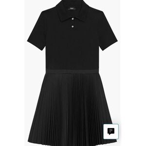 Theory Pleated Mixed Media Polo Dress w Sweater Top in Black Women's 8 NWT